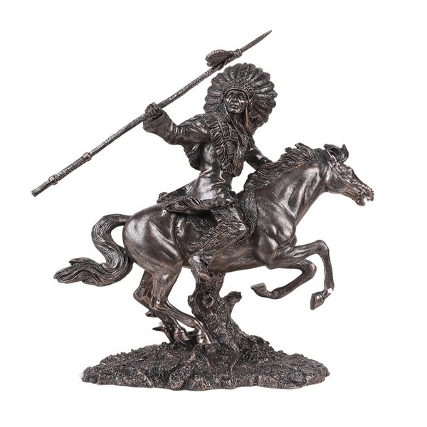 Indian Riding Horse and Spear Statue Tribe Warrior Southwestern
